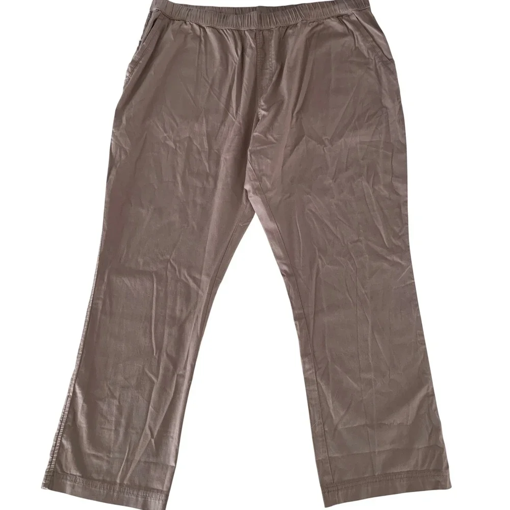Pact XXL Organic Cotton Stretch Straight‎ Pants Taupe Elastic Waist Drawstring